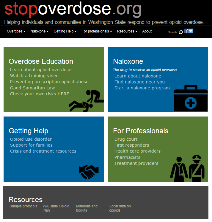 Picture of the home page for stop overdose.org