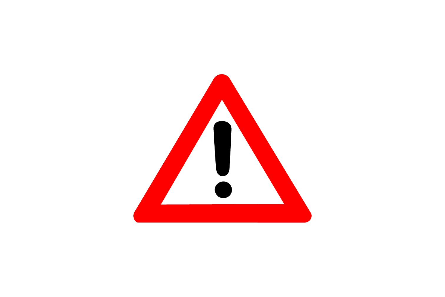 Red warning tringle with black exclamation mark in the center